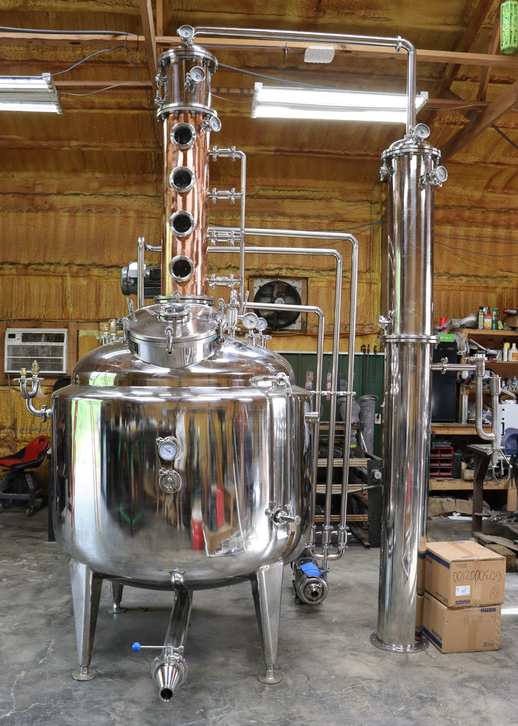 A 200-gallon jacketed steam-heated Pro Series whiskey still with CIP (clean-in-place) — illustrating Tier-6 commercial-scale equipment: steam jacket for indirect heating, integrated cleaning system, and the engineering rigor that distinguishes commercial from hobbyist construction (reference only, vendor copyright)